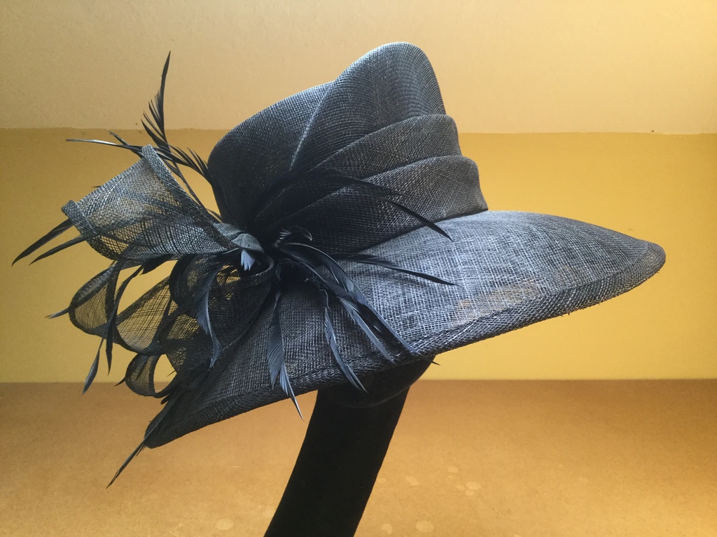 Blue Navy Sinamay & Feathers - UK